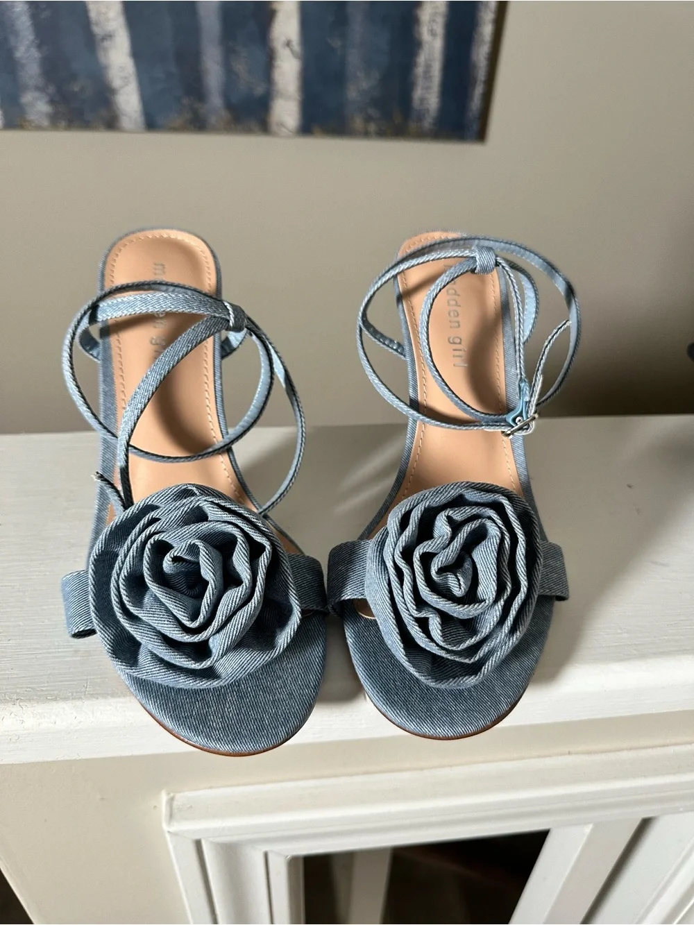 Madden Girl Blue Denim Ankle-Strap Heels